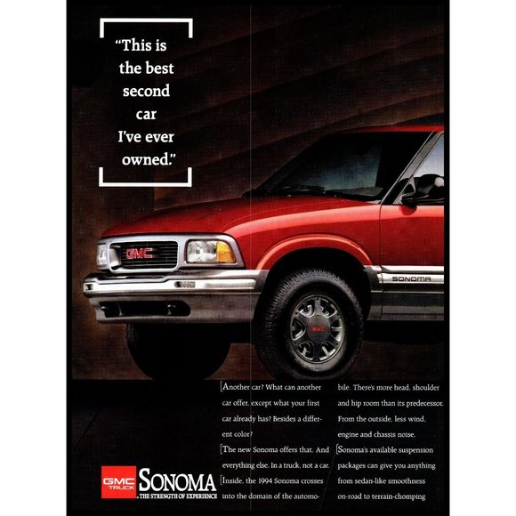 1994 GMC Sonoma Pickup Truck 2 Page Vintage Print Ad Man Cave Wall Art - Picture 2 of 3